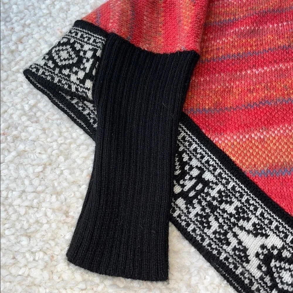 Jahuari Alpaca‎ Wool Knit Fair Isle Poncho Sweater Red OS